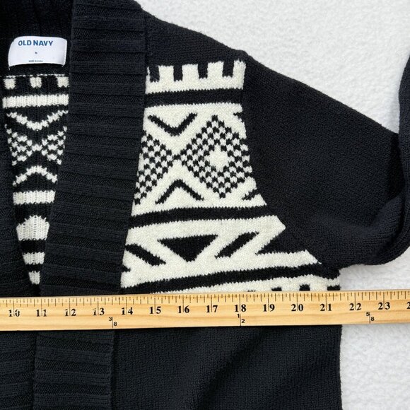 Old Navy Cozy Fair Isle Aztec Tie Belt Cardigan Sweater Jacket B & W Womens M - Picture 9 of 11